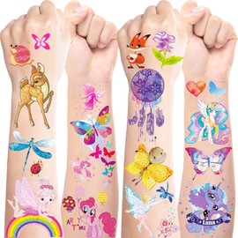 Boyatong Children's Tattoo, Glitter Temporary Tattoos for Children, Cartoon Butterfly Animal Unicorn Tattoos Set, Children's Tattoo Girls & Boys Festival Party Gift Party Bag Decoration (10pices)