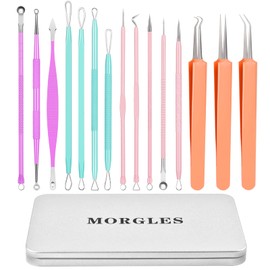 Blackhead Remover Tools, MORGLES 15PCS Pimple Popper Tool Kit Professional Stainless Comedone Pimple Extractor Tool for Blackhead Blemish Zit Removing with Metal Case