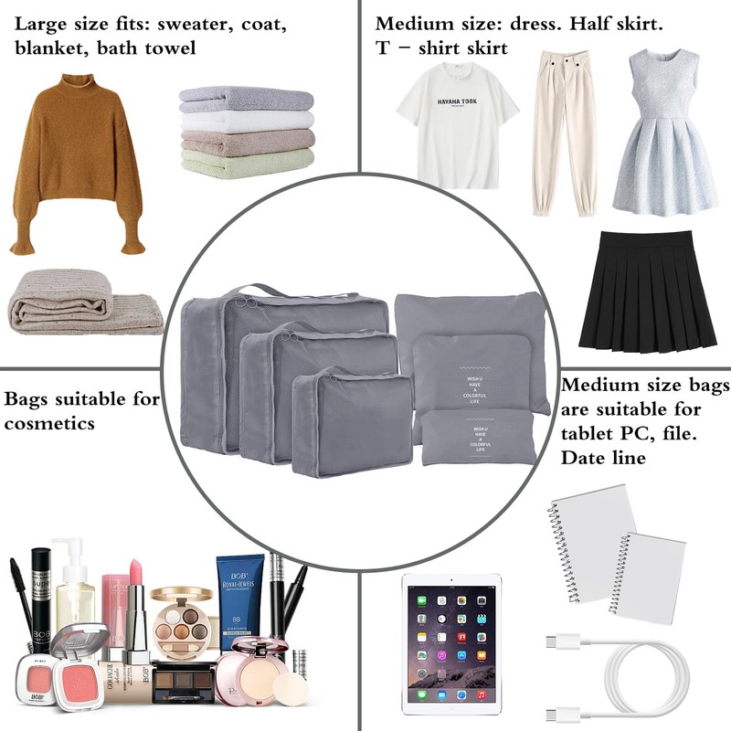 jealkip 6 Set Compression Packing Cubes For Travel,Lightweight Travel Essentials,Luggage