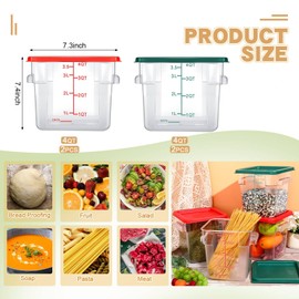 Maxcheck 4 Pcs 4qt Food Storage Container with Lids Bulk Clear Commercial Food Storage Bins with Scale Handle Space Saving Restaurant Tubs for Kitchen Prep Proof Dough Marinating Meat(Red, Green)