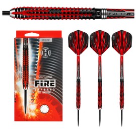 Harrows Fire Inferno 90% Tungsten Steel Tip Darts Set 22g, 23g & 24g- Includes Red Supergrip Ignite Shafts & stunning new 100 Micron Fire Flights (22g)