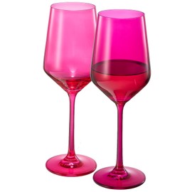 Hot Pink Wine Glasses | Set of 2 | Magenta & Blush Pink Classic Crystal Glassware, Glasses for Red and White, Cocktails, Champagne, Wine – Unique Gift for Wine Lovers (12 OZ)