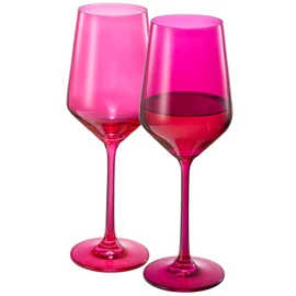 Hot Pink Wine Glasses | Set of 2 | Magenta & Blush Pink Classic Crystal Glassware, Glasses for Red and White, Cocktails, Champagne, Wine – Unique Gift for Wine Lovers (12 OZ)