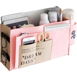 WAYUTO Bedside Organizer Caddy Felt Bed Storage Organizer Hanging Storage Bag with 5 Pockets Dorm Rooms Organizer for Magazine Tablet Remotes Bottle Pink