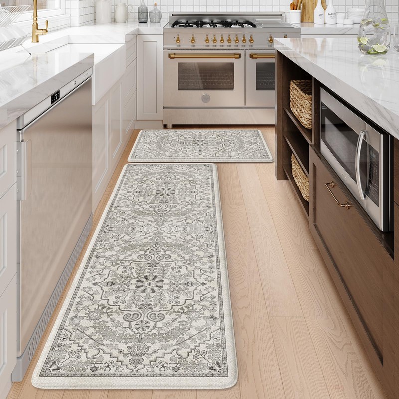 KIMODE Kitchen Mats Cushioned Anti Fatigue, 20"x47"+20"x32" Farmhouse Kitchen Rugs