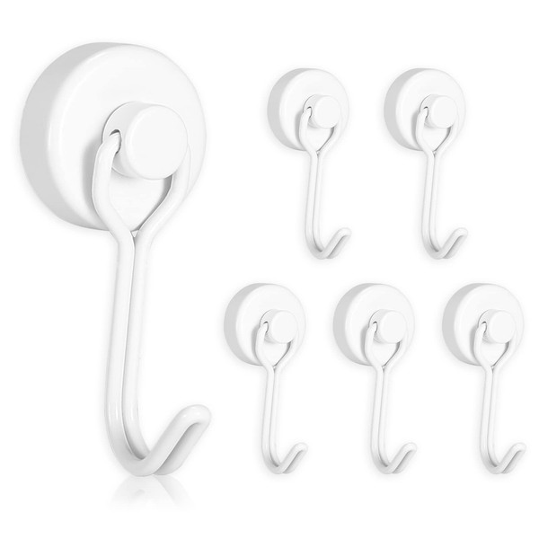 Goowin Magnet, Hook, Wall Hook, Magnet, Strong Magnet, Rustproof, Waterproof, Vertical Load Capacity: 33.1 lbs (15 kg), Includes Tape Patch, Storage, Entryway, Refrigerator, Kitchen, Office, Bathroom, Bath, Wall Hanging (6, White)