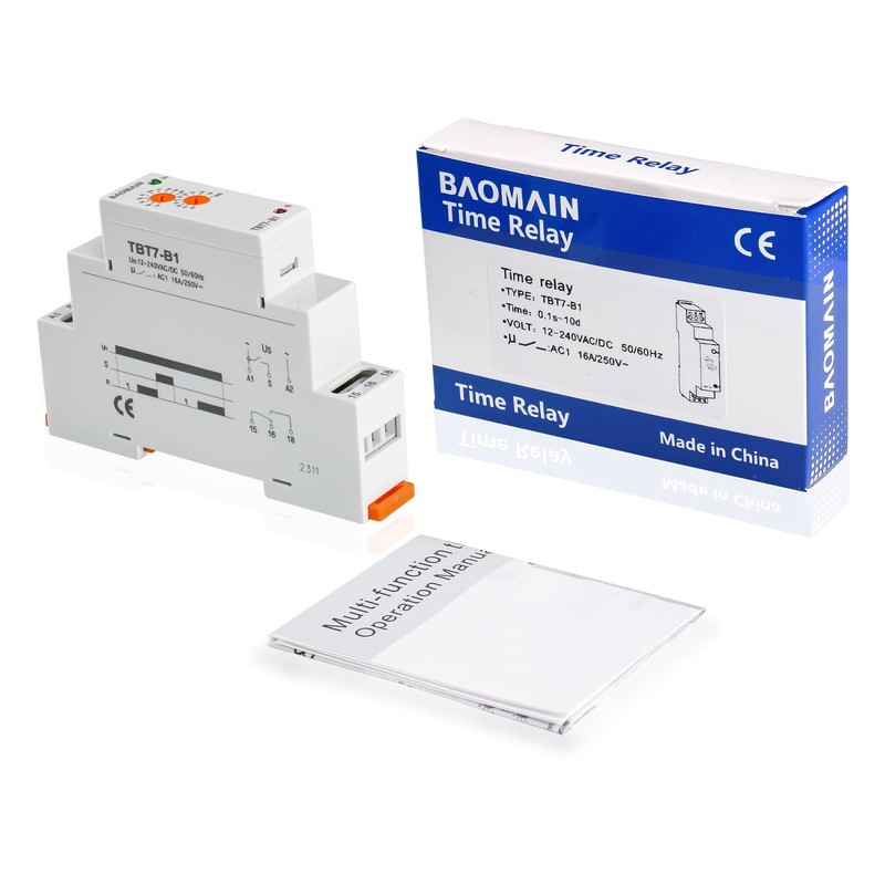 Baomain Multi-Function Time Relay, 16A/AC250V, Delay ON SPDT, DIN Rail