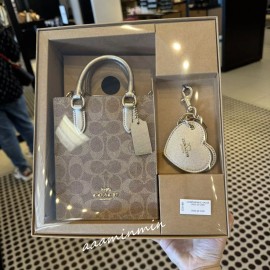 Coach NWT Coach Boxed Mini Tote Bag And Mirror Bag Charm Set In Signature Canvas CX188