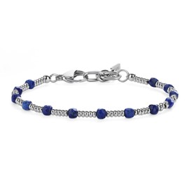 GAVU Gemstone Bead Bracelet with Silver Stainless Steel Beads for Men, Stone, Lapis Lazuli