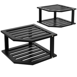 VERTORGAN Corner Shelf, 2 Tier Plate Organizer for Cabinet-Bamboo Corner Cabinet Shelf Organization-Suitable for Kitchen Bathroom Countertop（Black 2pc）