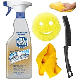 Bar Keepers Friend 1PACK BUNDLE MORE Spray Foam Cleaner (750ml) with Sponge, Microfiber Cloth & Crevice Cleaning Brush