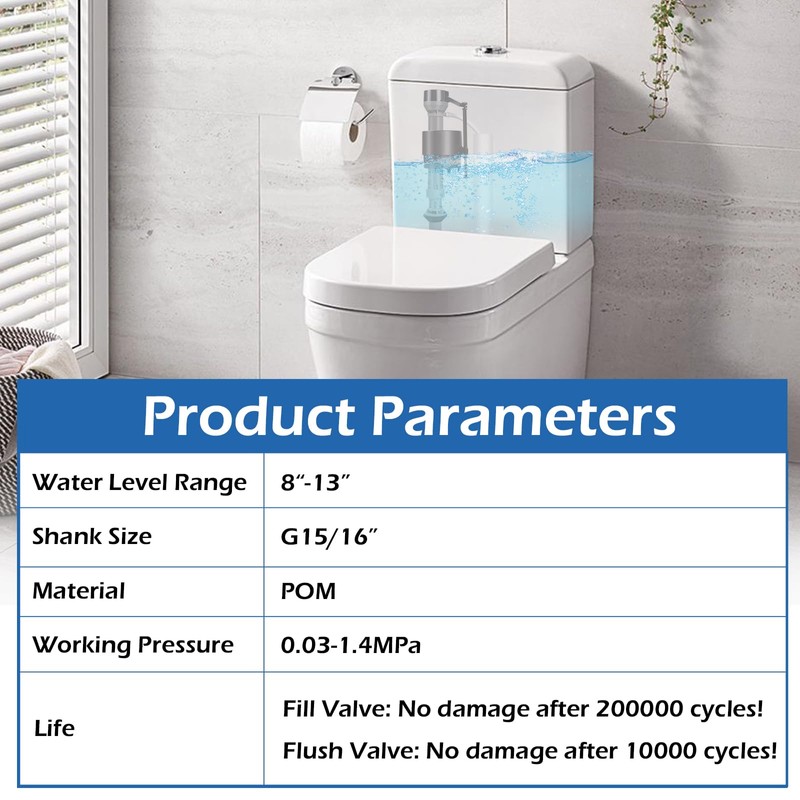 4 Pieces Adjustable Toilet Fill Valve Replacement Kit with Gloves,