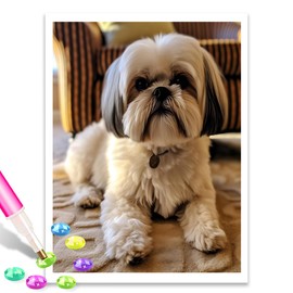 MOER SKY 5D Shih Tzu Diamond Painting Kits for Adults, White and Brown Shih Tzu DIY Full Drill Crystal Arts and Crafts, Gem Art Paints Home Wall Decor Gifts 12x16 inch