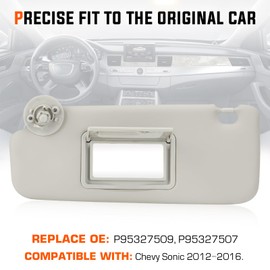 Youxmoto Sun Visor Left Driver Side for Chevy Sonic 2012-2019/ Spark 2013 2014 2015 2016, Gray Sun Visor Replaces# P95327509, P95327507, with Vanity Mirror