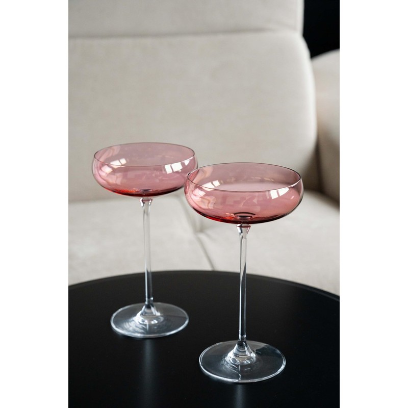 DIAMANTE Pink Champagne Cocktail Saucers Pair - Pink Coloured Crystal