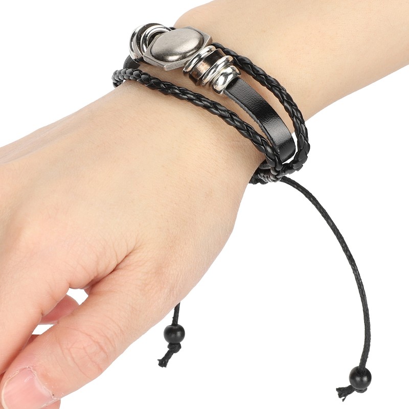 2Sets Adjustable Braided Bracelet Metal Inlaid Wristband Retro Style Cuff