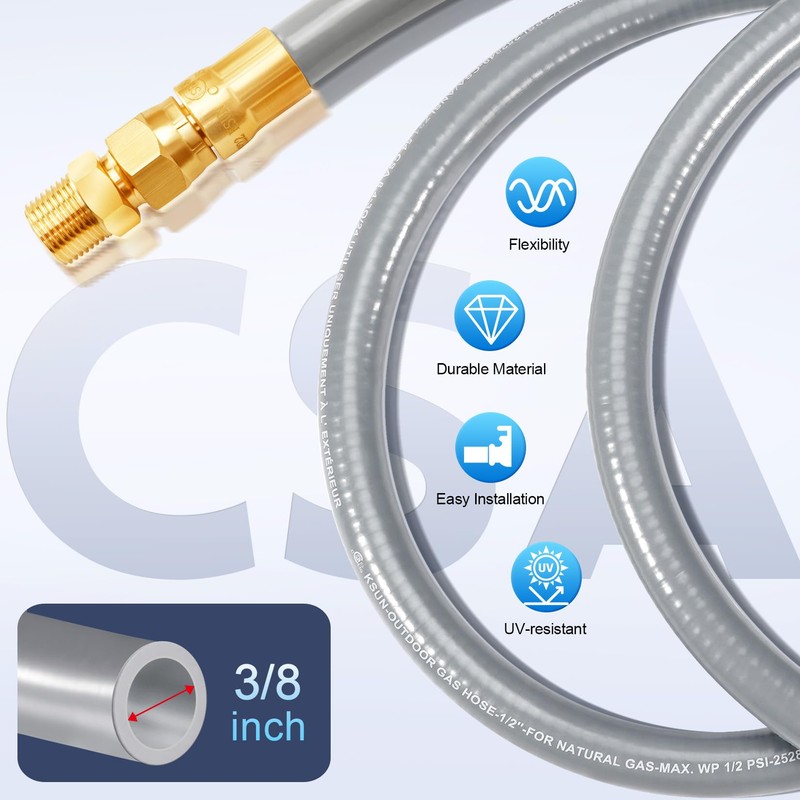 GasSaf 6FT 3/8" ID Natural Gas Hose, Natural Gas Grill