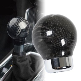 Shift Knob, Universal Black Carbon Fiber Gear Shift Knob with 15mm Bottom Interface, Decorative Round Ball Gear Shifter Knob for Manual Automotive Vehicles (5 Speed Gear)