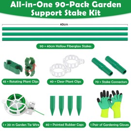 Tetutor 287 PCS Garden Stakes, Fiberglass Tomato Stakes, Garden Sticks with Accessories, 90 Sets DIY 4ft, 5ft, 6ft, 7ft Plant Stakes, Plant Sticks Supports for Indoor Outdoor Plants, Vegetables