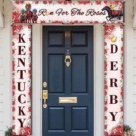 AIBIIN 3PCS Kentucky Derby Decorations Banner Run for the Roses Yard Fence Cover Hanging Rose Horse Kentucky Derby Porch Sign for Horse Racing Kentucky Derby Party Supplies Indoor Outdoor