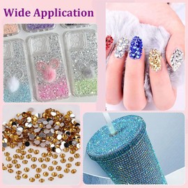 22000pcs Resin Flatback Rhinestones for Crafting, Silverback Gold 2mm 3mm 4mm 5mm 6mm Round Beads, Non-Hotfix SS8 SS10 SS16 SS20 SS30 Gems with B7000 Glue for DIY Crafts, Nails, Makeup Decor