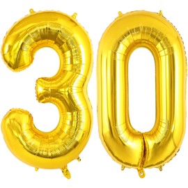 40 Inch Gold 30 Number Balloons, Jumbo Foil Helium Balloons for 30th Birthday Party Decorations Supplies / 30th Anniversary Event