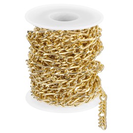 sourcing map 16.4Feet Aluminum Link Chain, Link Cable Chain Twist Oval Plated Chain Bulk Craft Making Chain Roll for DIY, 8.5x6.2x1.8mm, 3:1(S:L), Gold