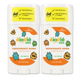 DIADIE KIDS, Desodorante para Niños, Niñas, desodorante Natural, No tapa los poros, Barra, Elimina mal olor, 60g, 2 Pack