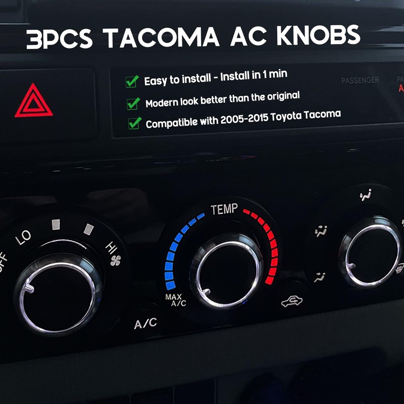 Xislet 3Pcs Tacoma AC Knobs Replacement Compatible with 2005-2015 Toyota
