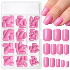 LoveOurHome 240pc Square Press on Nails Short Fake Nails Cute Pink Glue on Nail Short Acrylic Nails Press ons Nail Tips Full Cover False Nail Square Fingernail with Adhesive Tabs for Women Girls