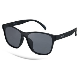 Jefoo Running Sunglasses for Women Men Polarized Retro Shades Trendy 80s Mirrored Shield UV400 Protection Tangle Free, Black Frame/ Black Sunglasses, Medium