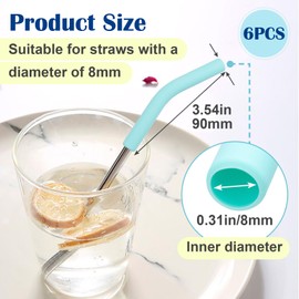 Mxxipp 6pcs Silicone Straw Tips for Metal Straw, OD 8mm Reusable Elbow Straws Cover, Hydraflow Straw Topper Replacement for Stainless Steel Metal Straws- Mint Green