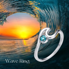 DAYLINLOVE Wave Ring 925 Sterling Silver Wave Turquoise Ring Ocean Sea Beach Jewellery Gifts for Women Mom Grandma(7)