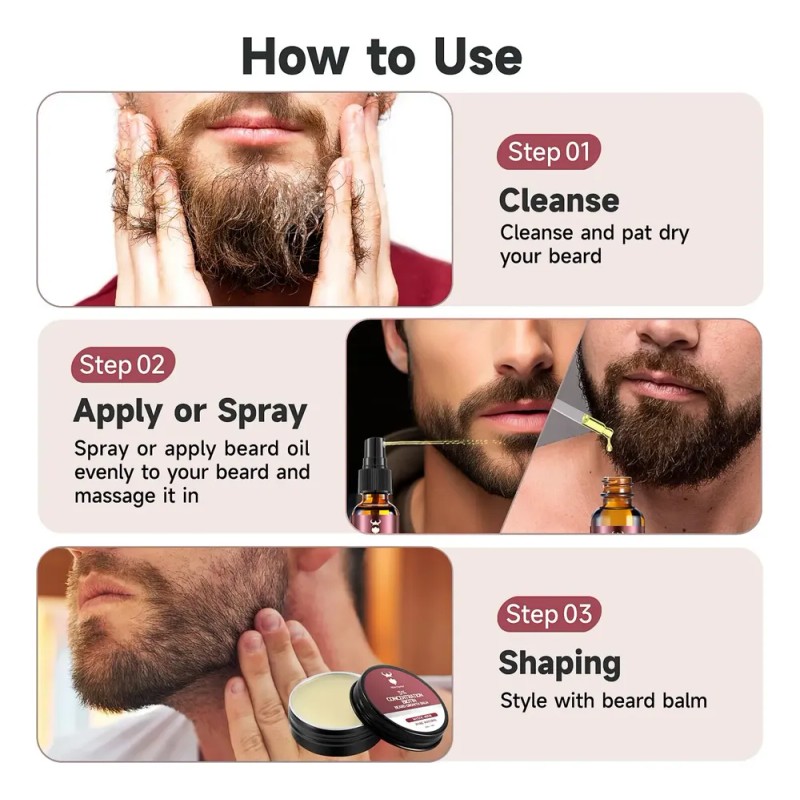 Kit De Crecimiento De Barba Y Bálsamo Para Barba, Kit