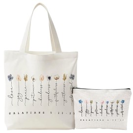 Bible Bag Christian Tote Bag, Christian Gifts for Women Bible Canvas Tote Bag and Cosmetics Bag Religious Gift Reusable Grocery Bags Shopping Bags Christian Gifts for Her Friends Mum Wife