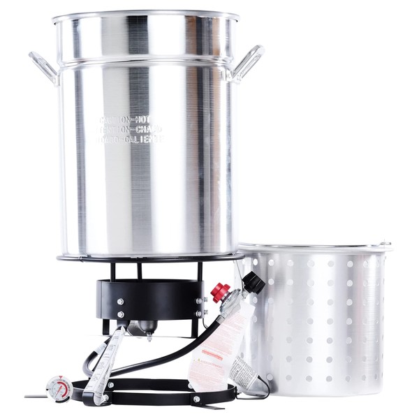 King Kooker 5012A, Boiling and Steaming Cooker Package, Silver, Balck