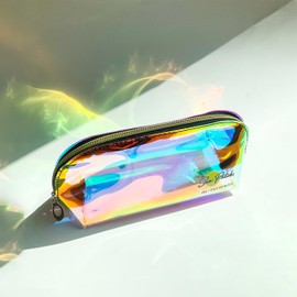 Sun Patch Clear Iridescent Holographic Makeup Bag, 1pc Travel Cosmetic Pouches with Zipper Toiletry Organizer Case for Purse Diaper Bag Beach Bag