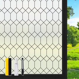 DKTIE Window Privacy Film Stained Glass Frosted Glass Window Clings Moroccan Lattice Decorative Bathroom Door Coverings UV Sun Blocking Heat Control (S593, 17.7in X 78.7in)