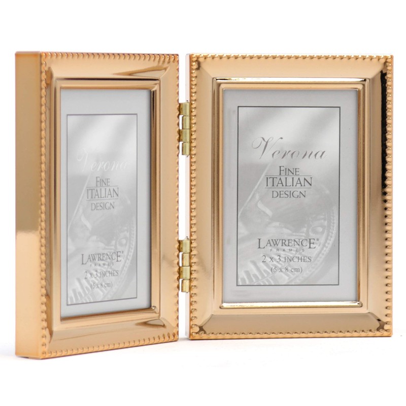 Lawrence Frames Classic Bead Picture Frame, 2.5x3.5 Double, Gold, 2