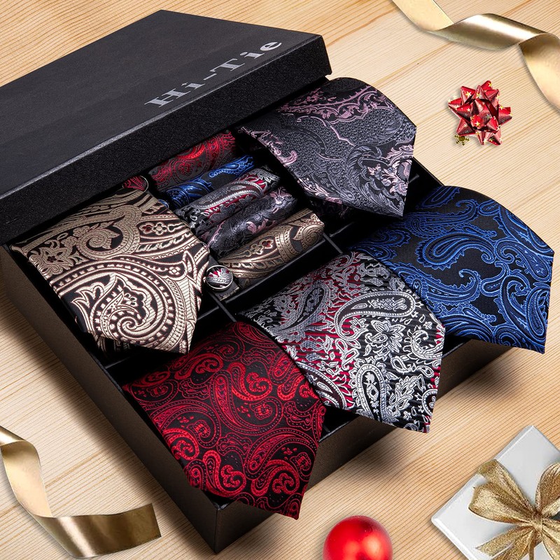 Hi-Tie Lot 5 Pcs Gift Box Mens Tie Set Necktie