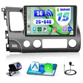 2+64G Android Car Radio for Honda Civic 2006 2007 2008 2009 2010 2011, 9 Inch Touchscreen Radio Wireless Carplay Android Auto, WiFi GPS Navigation Bluetooth FM RDS EQ Mirror Link