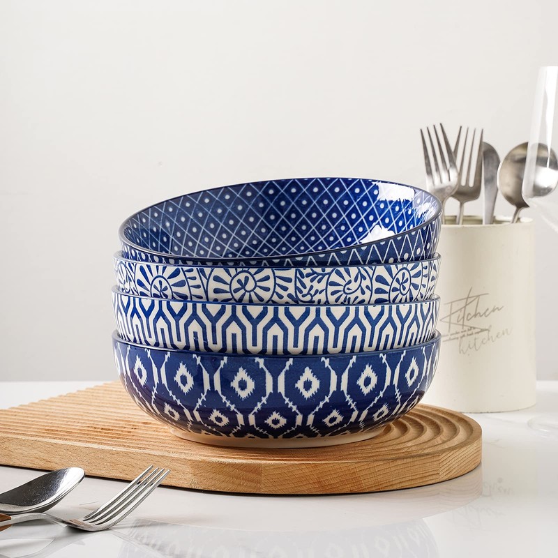 Selamica Ceramic 30 Ounce Pasta Bowls set of 4, 8