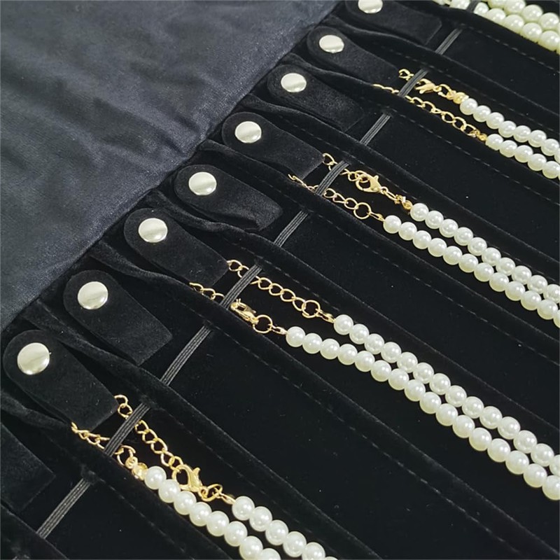 Portable Jewelry Roll Untangled Secure Necklace Travel Storage Bag Displays