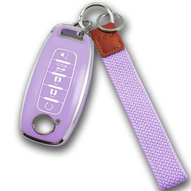 Oimior for Nissan Key Fob Cover with Wristlet Keychain Soft Key Shell Case 2023 2024 2025 Rogue Pathfinder and 2024 Sentra, 5 Buttons Accessories(Silver-Purple, 5 Buttons)