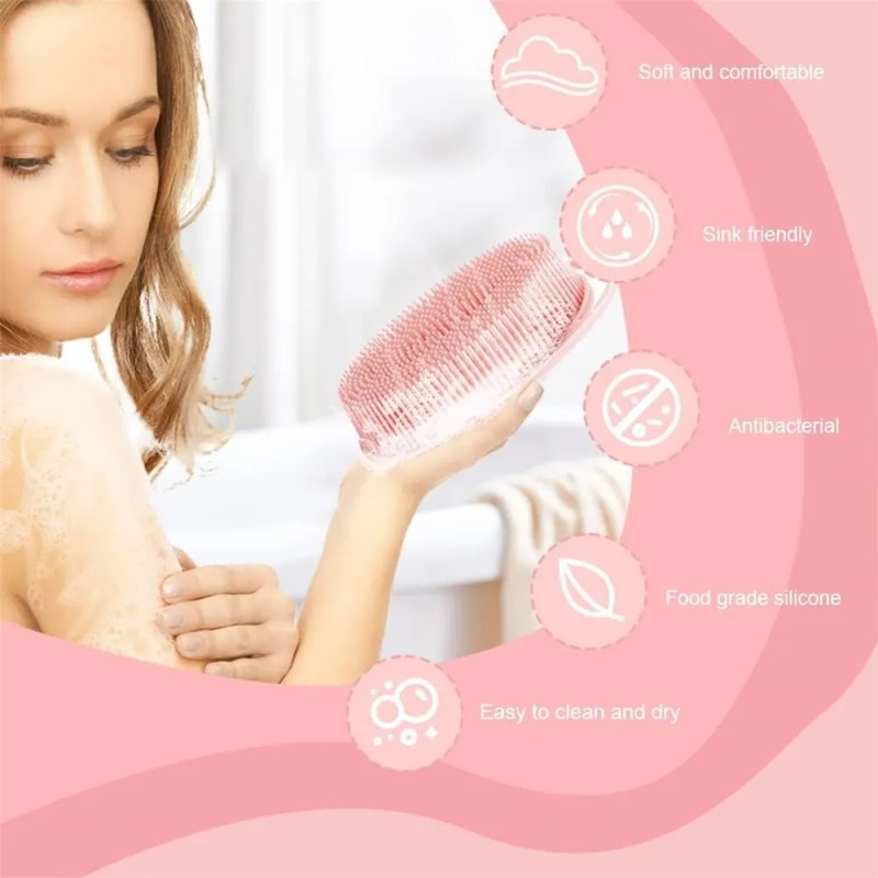 Cepillo Exfoliante De Silicona Para Ducha Con Cuerda Color Rosa