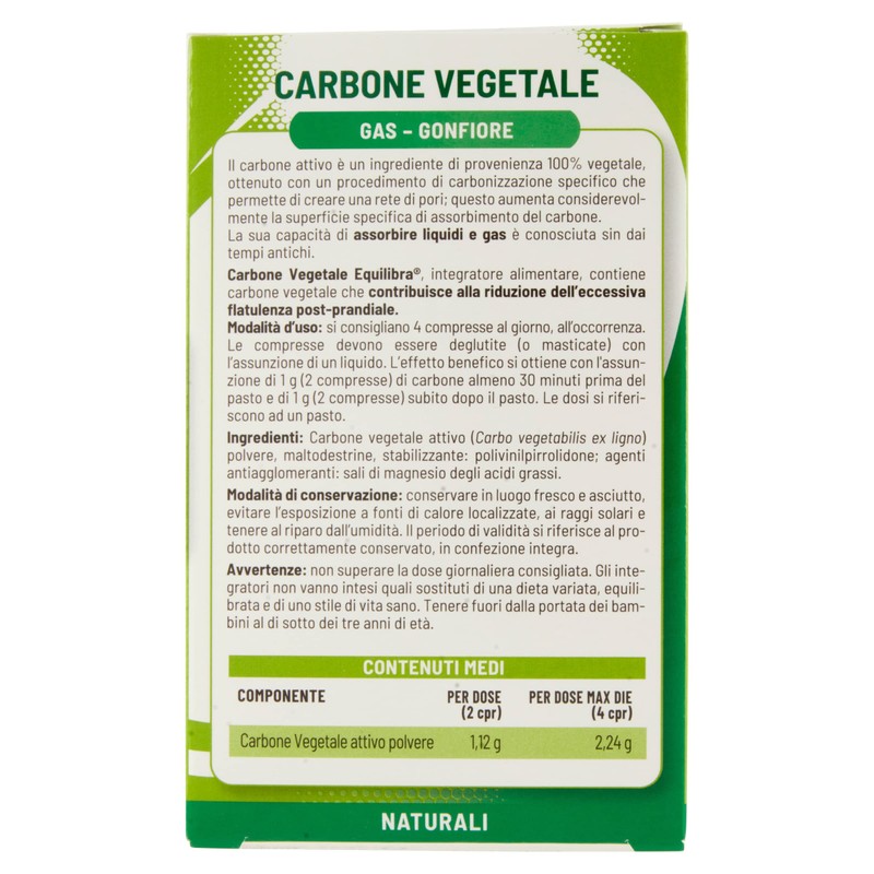 equilibra Integratori Alimentari, Carbone Vegetale, Integratore a Base di Carbone