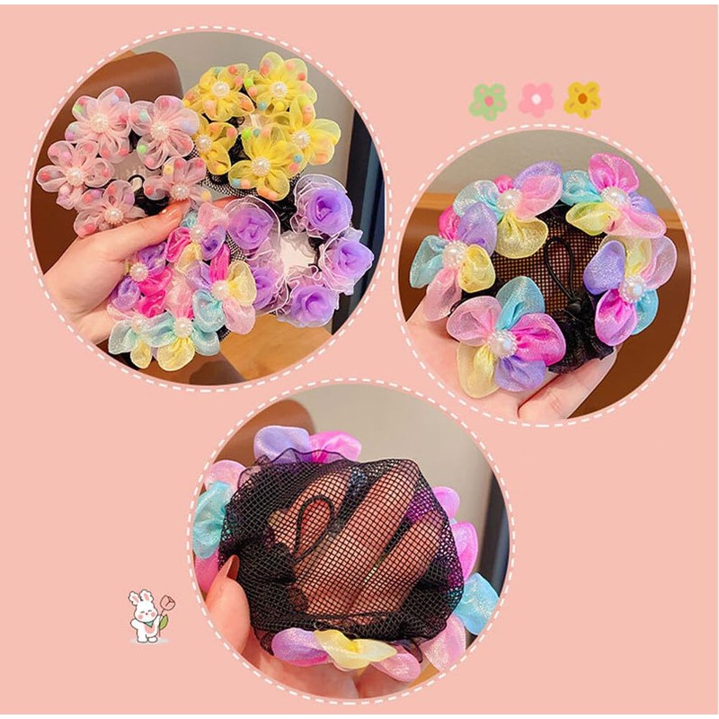 4PCS Girls Ballet Bun Covers Flower with Pearl Shaped Dance