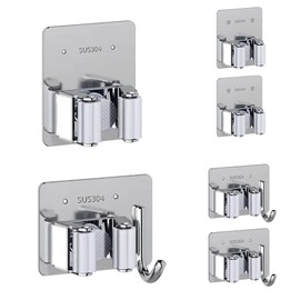 4 Pack Broom Holder Wall Mount,Heavy Duty Stainless Steel Broom Holder,Mop and Broom Holder,Mop Holder,Broom Hanger (silver, 2 pack with hook，2 pack no hook，sliver)