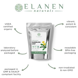Organic Dandelion Leaf 4 oz. (113g), USDA Certified Organic Dandelion Leaf Tea, Diente de Leon Organico, Dandelion Leaves Organic, Herb, Diente Deleon Organico Hierba, Taraxacum Officinale, Danalion Loose Tea