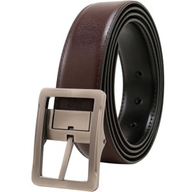 beltox fine Men's Dress Belt Leather Reversible 1.25" Wide Rotated Buckle Gift Box (32-34, Turned Design Buckle)